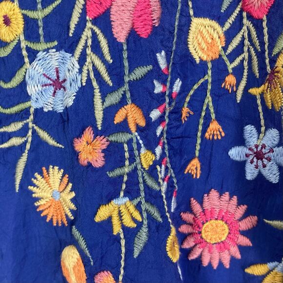 NWT JOHNNY WAS Top Blouse XS Blue Floral Embroidery Button-Up Long-Sleeve”Loland - Picture 7 of 11